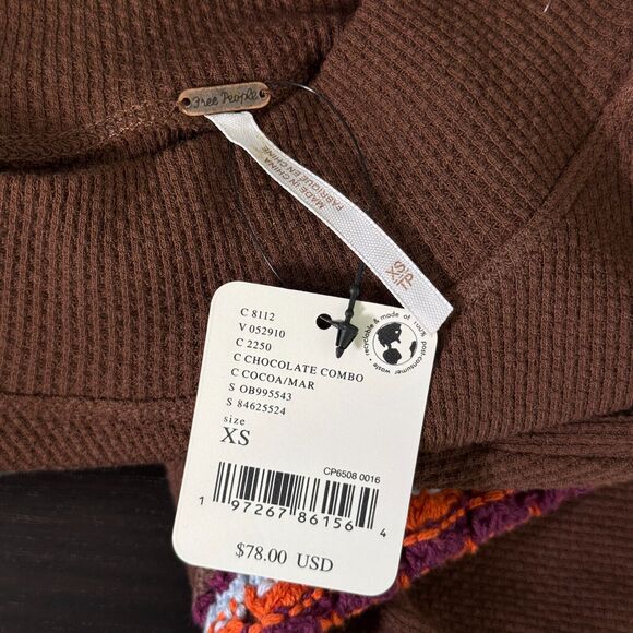 Free People Switch It Up Thermal Top Women XS Cocoa Brown Crochet Knit Layering - Picture 6 of 10